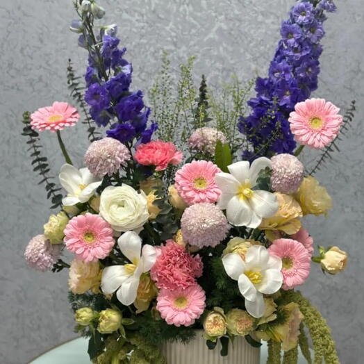 Elegant Mixed Flower Arrangement with Delphinium, Gerbera   Tulip