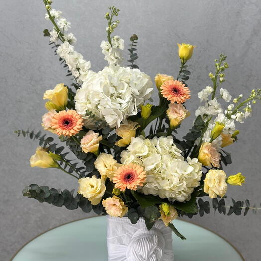 Elegant Soft Pastel Hydrangea and Gerbera Bouquet