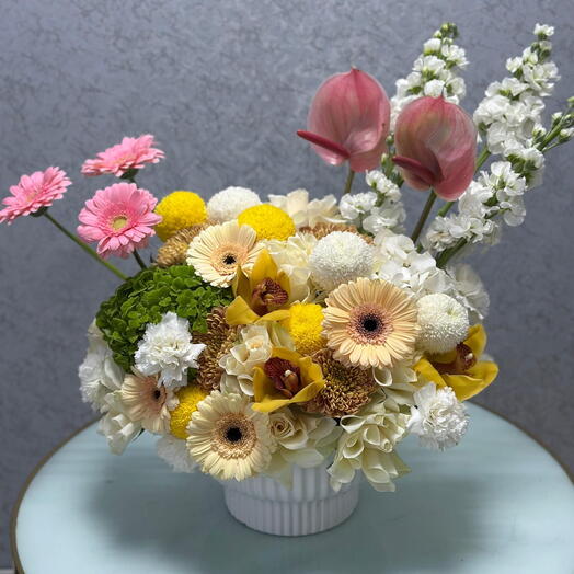 Elegant Mixed Bouquet with Gerberas, Anthuriums   More