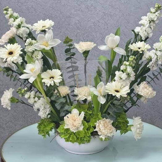Elegant White Floral Arrangement with Hydrangea, Tulips   Gerbera