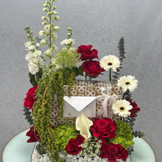 Luxury Floral Acrylic Box with Roses, Amaranthus   Hydrangea