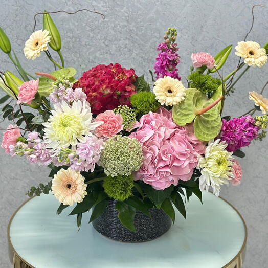 Luxurious Mixed Floral Bouquet with Hydrangeas, Gerberas   Lilies in Vase