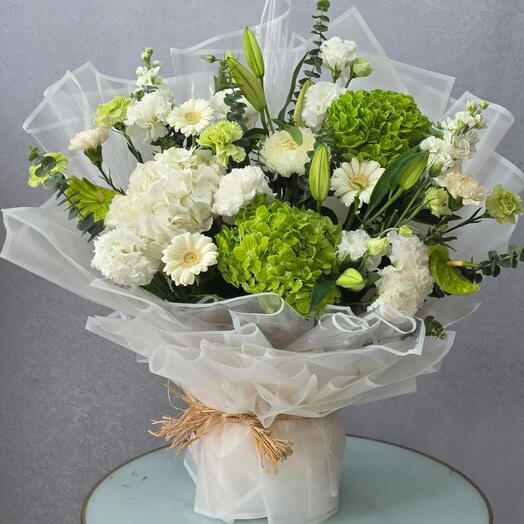 Luxurious White   Green Mixed Floral Bouquet